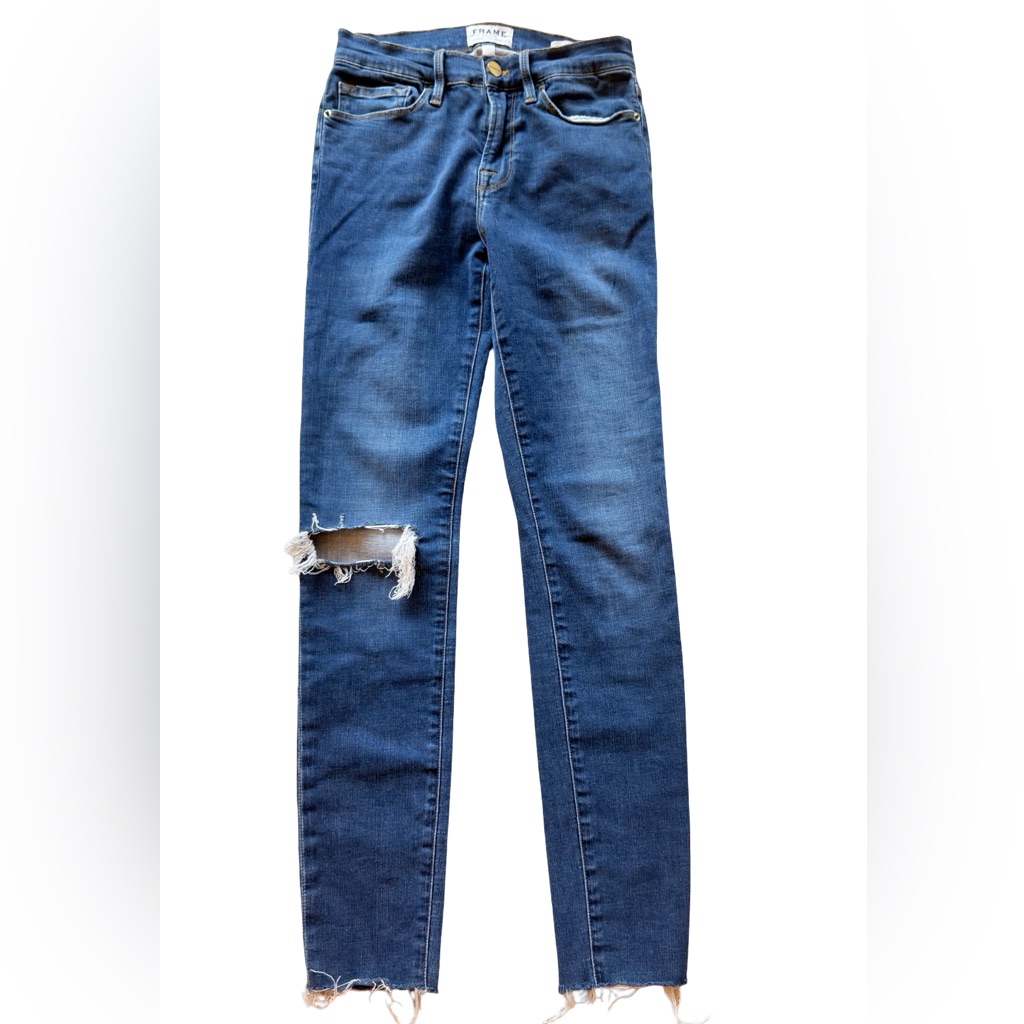 Frame Le Skinny De Jeanne Jeans Women’s Size 27 Dark Wash Distressed